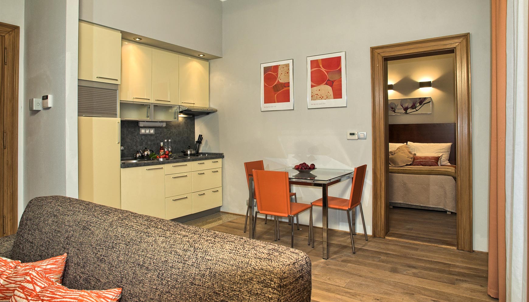 Kitchen in a one bedroom apartment type 2 in Residence Rybna